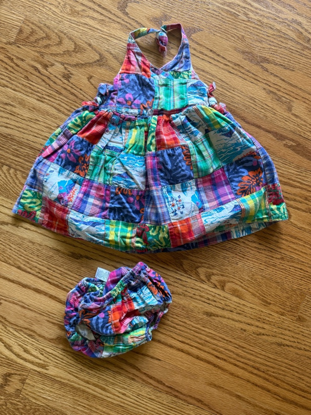 Colorful Patchwork Halter Dress and Bloomer Set - Multicolor